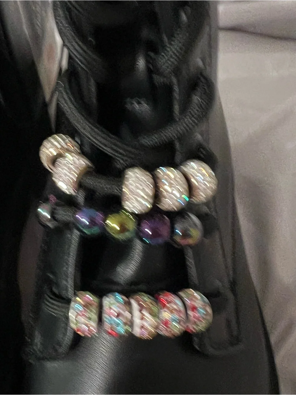 art class Black Combat Boots with Rhinestone & Multicolor Bead Accents